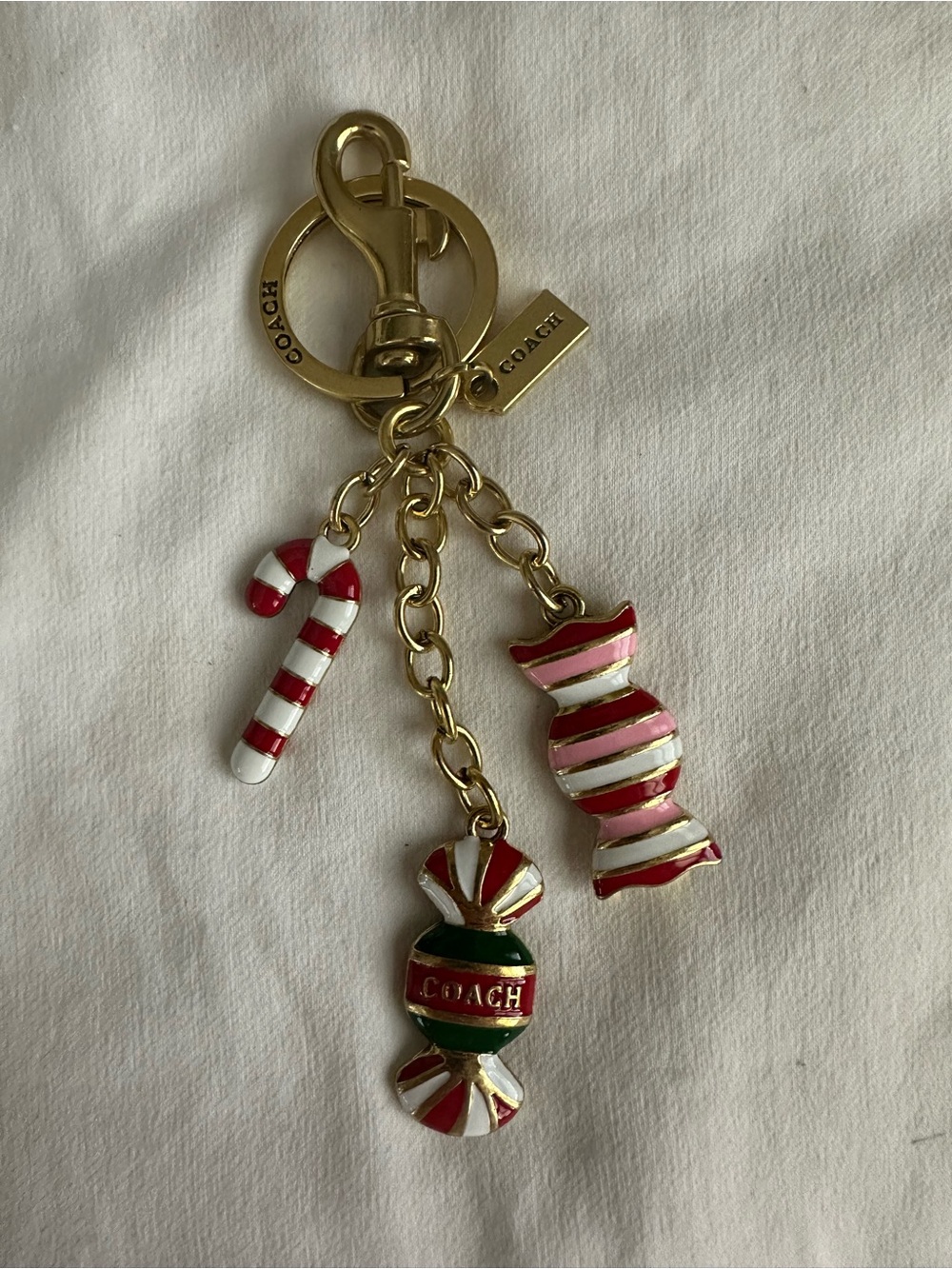 Coach Gold-Tone Candy Charm Keychain - Pink, Red, White